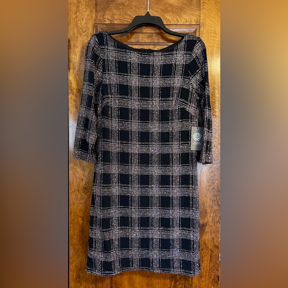 Vince Camuto NWT Black and White Checkered Long Sleeve Dress